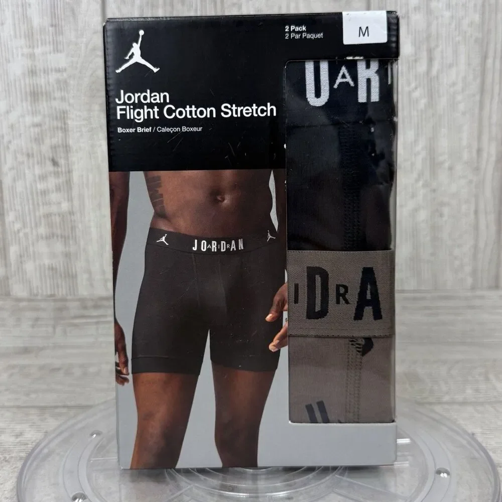 Nike Jordan Flight Cotton Stretch Boxer Briefs Mens Medium 2 Pack Black Brown